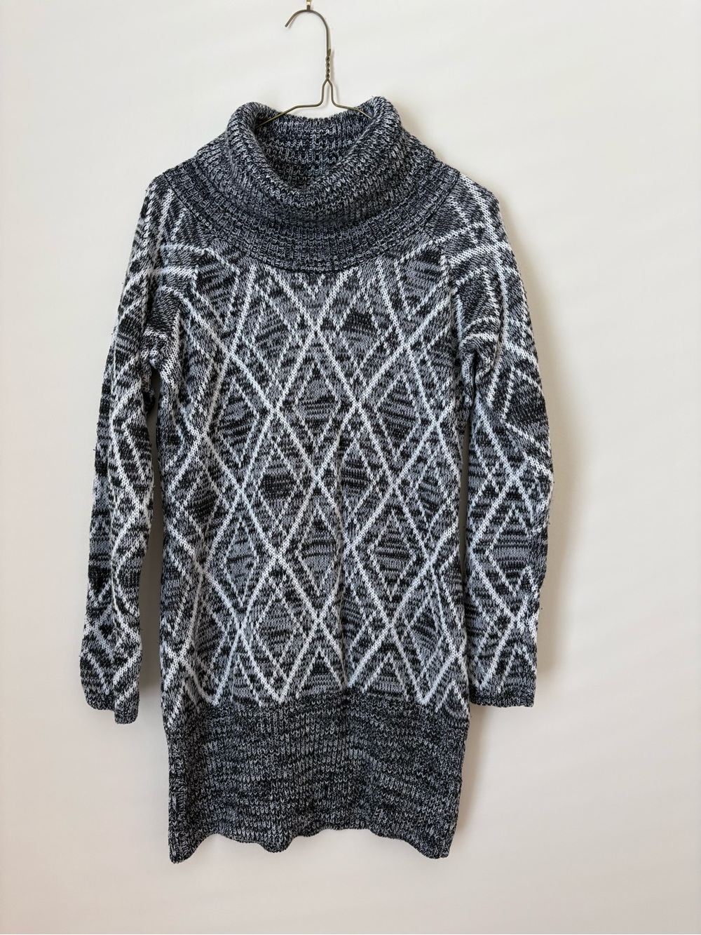 Cozy Gray & White Turtleneck Sweater Dress